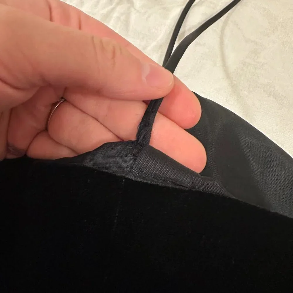 Vintage Black Velvet Slip Dress Made in USA Size M Cocktail Spaghetti Strap LBD - Picture 14 of 14